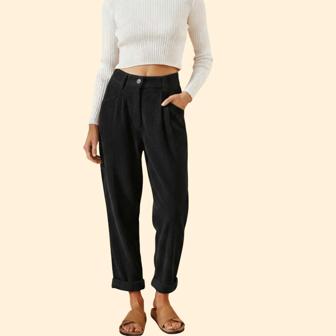 Women's Wide-Leg Corduroy Trousers – Black