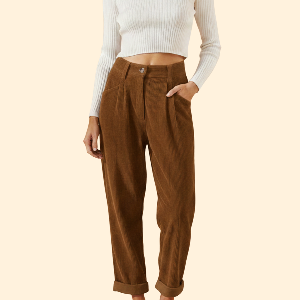 Women's Wide-Leg Corduroy Trousers – Dark Brown