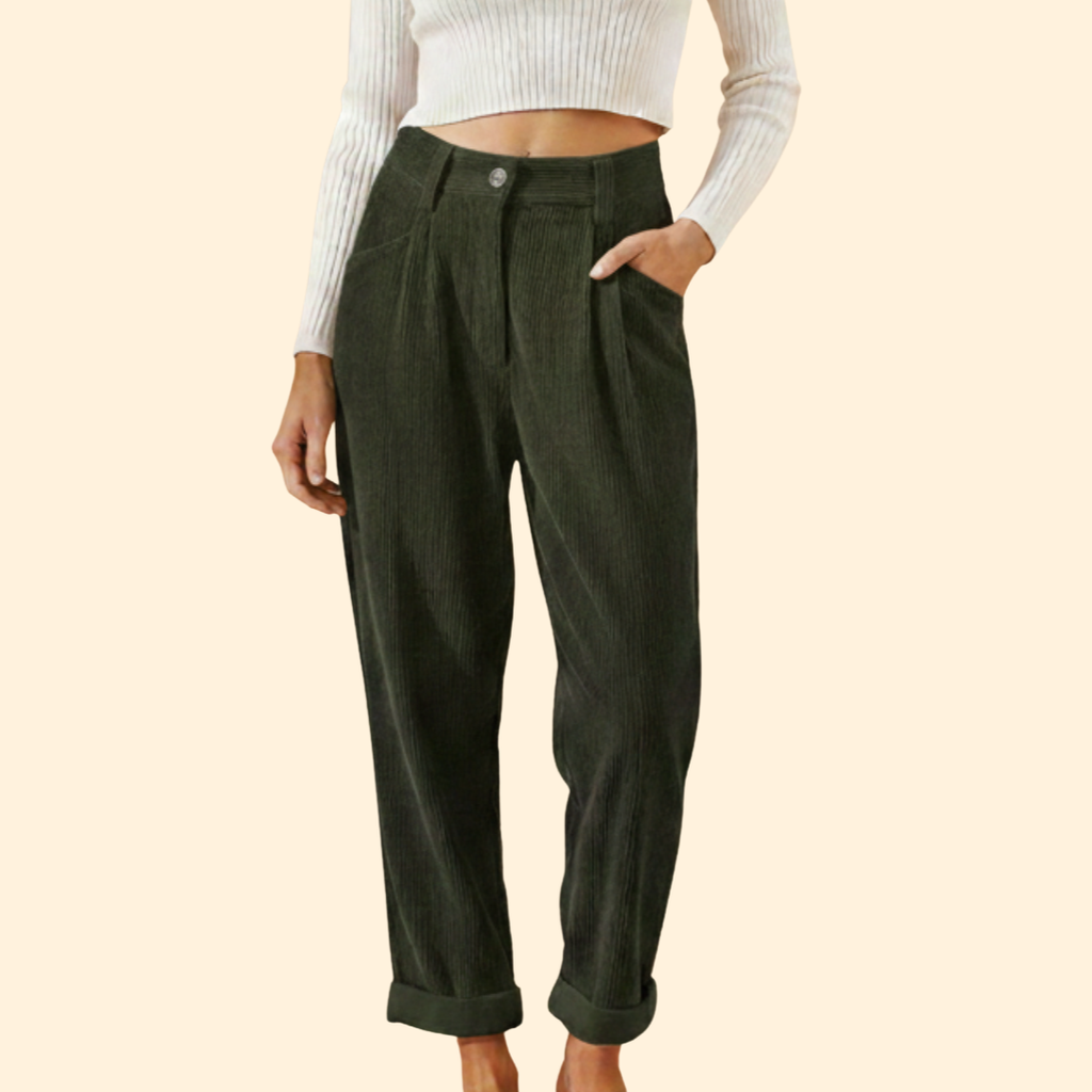 Women's Wide-Leg Corduroy Trousers – Dark Green