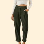 Women's Wide-Leg Corduroy Trousers – Dark Green