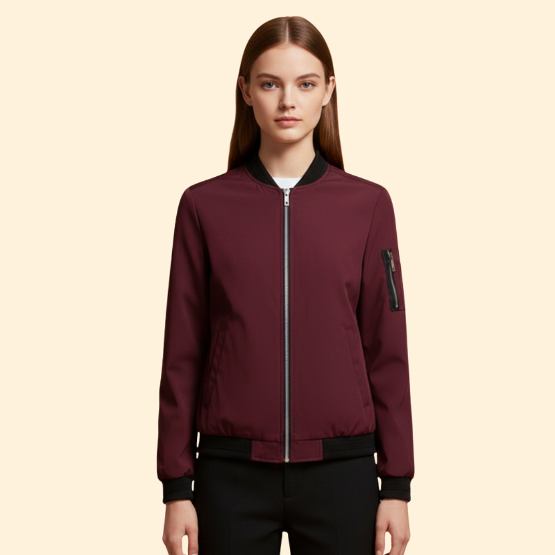 Men's Classic Bomber Jacket with Ribbed Cuffs – Red