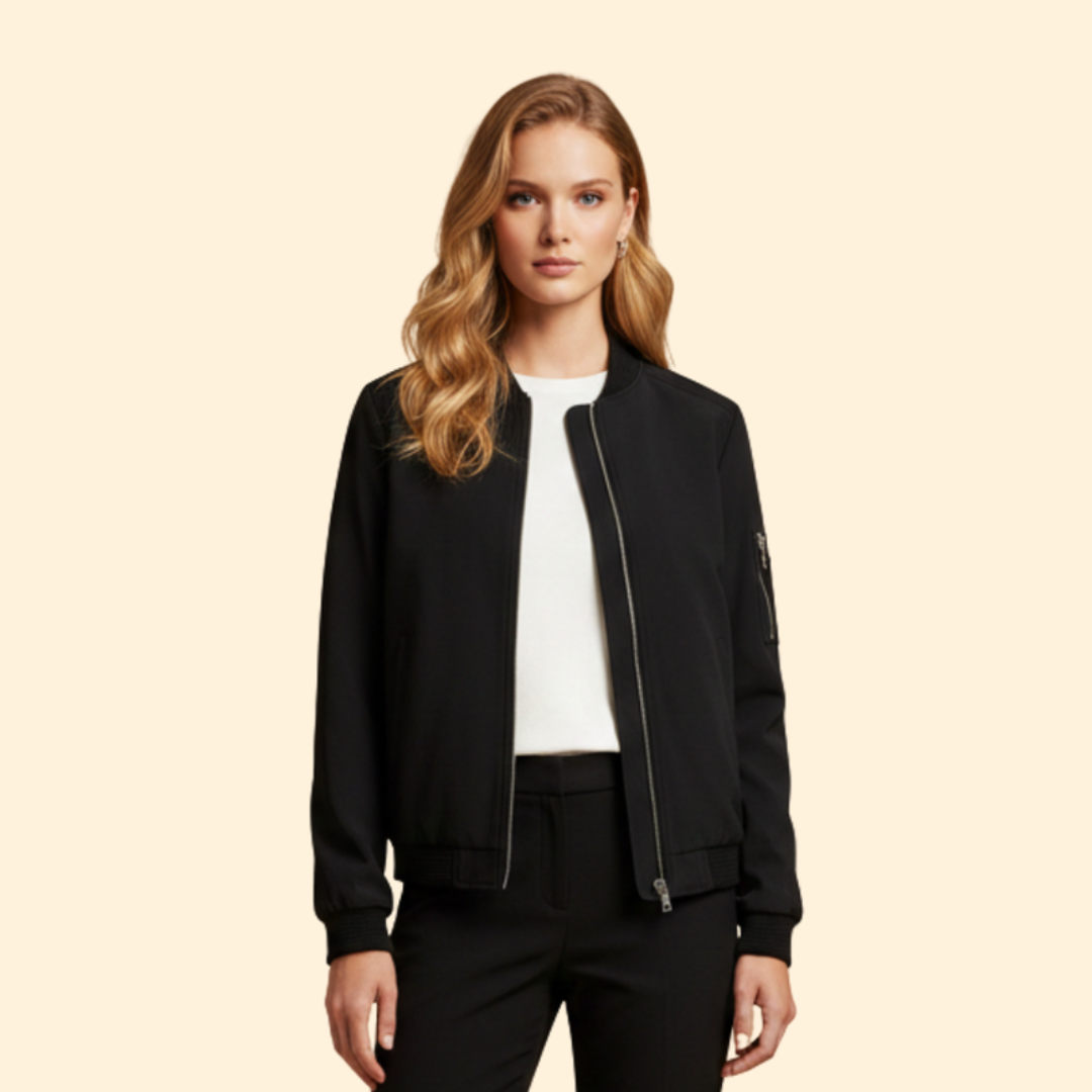 Men's Classic Bomber Jacket with Ribbed Cuffs – Black