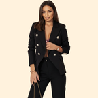 Women's Tailored Blazer & Straight-Leg Trouser Suit – Black