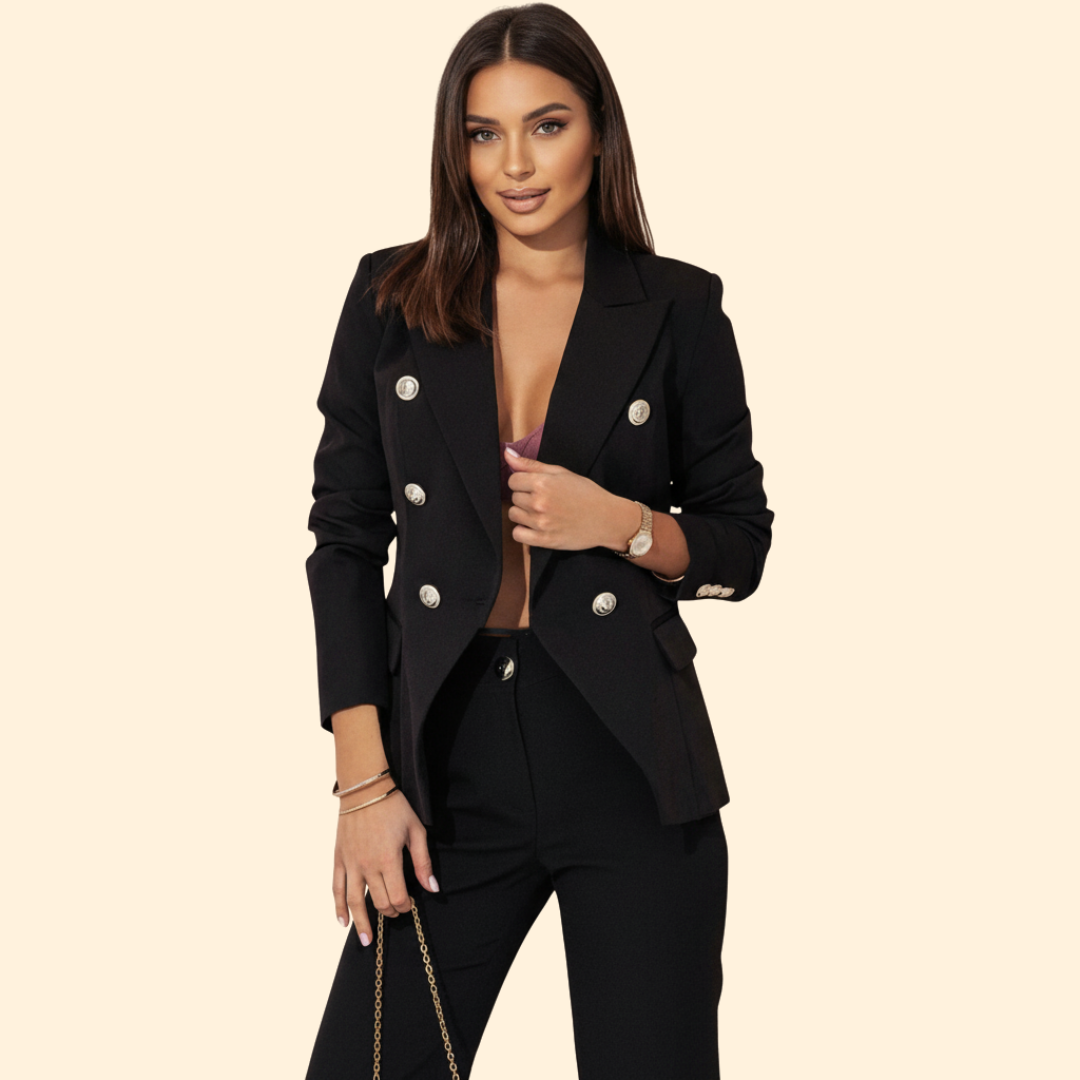 Women's Tailored Blazer & Straight-Leg Trouser Suit – Black