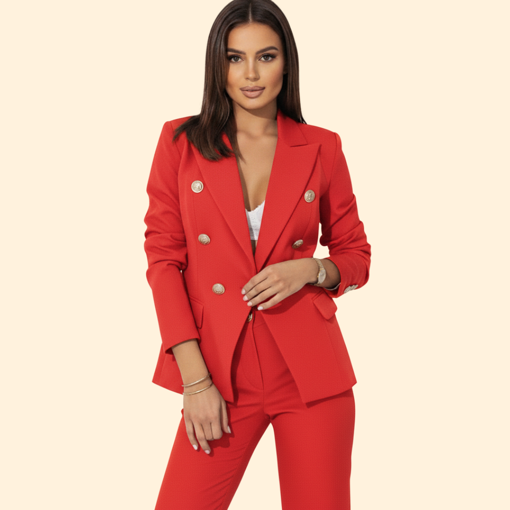 Women's Tailored Blazer & Straight-Leg Trouser Suit – Red