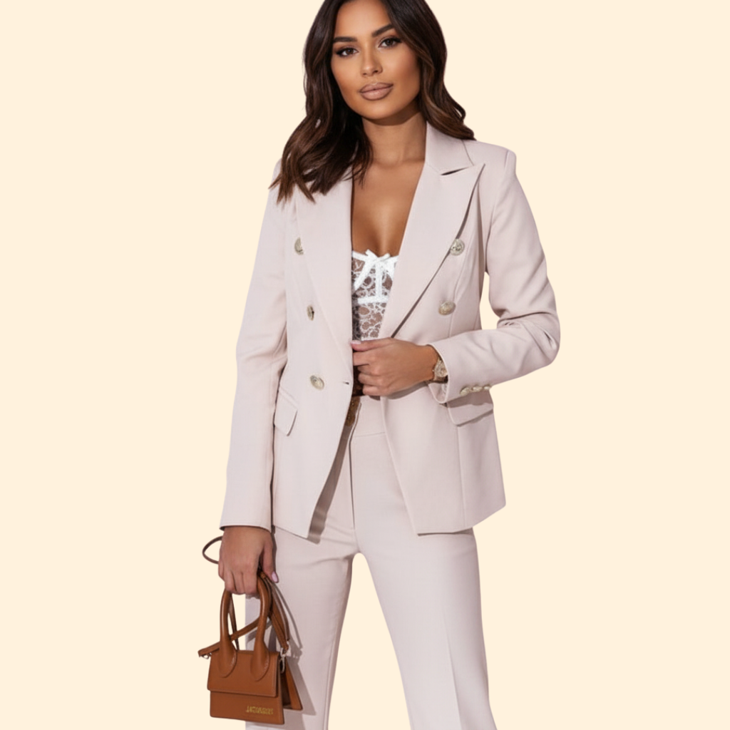 Women's Tailored Blazer & Straight-Leg Trouser Suit – Light Pink