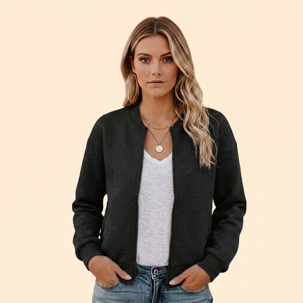 Women's Sherpa Zip-Up Bomber Jacket – Black