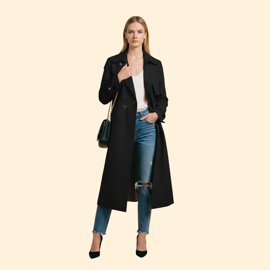 Women's Trench-Style Double-Breasted Jacket – Black