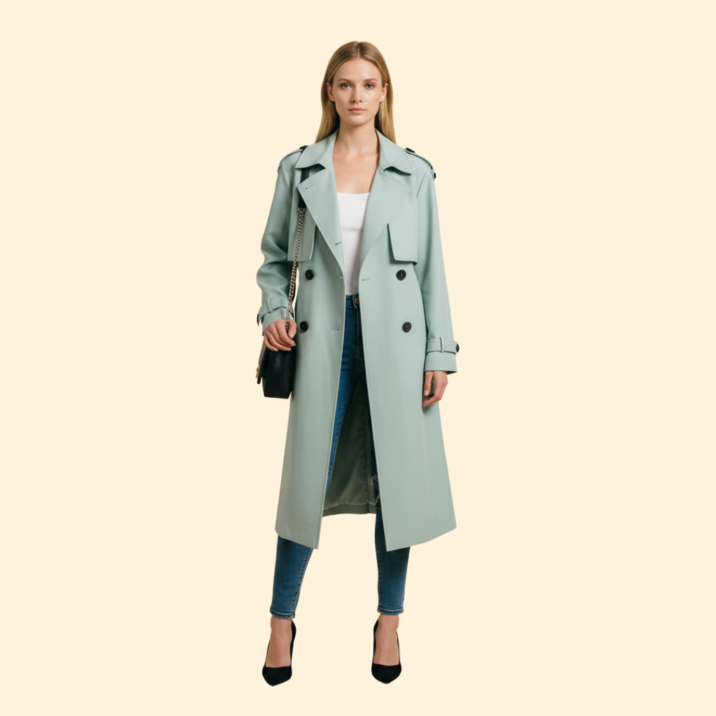 Women's Trench-Style Double-Breasted Jacket – Light Blue