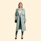 Women's Trench-Style Double-Breasted Jacket – Light Blue