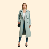 Women's Trench-Style Double-Breasted Jacket – Light Blue