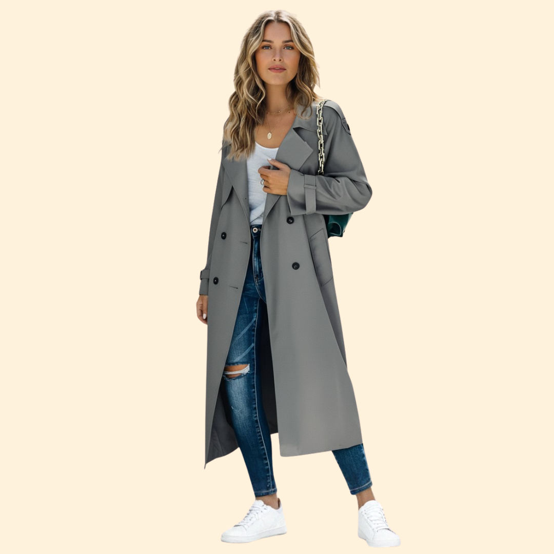 Women's Trench-Style Double-Breasted Jacket – Grey