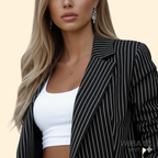 Women's Two-Piece Pinstripe Suit – Cropped Blazer & Wide-Leg Trousers
