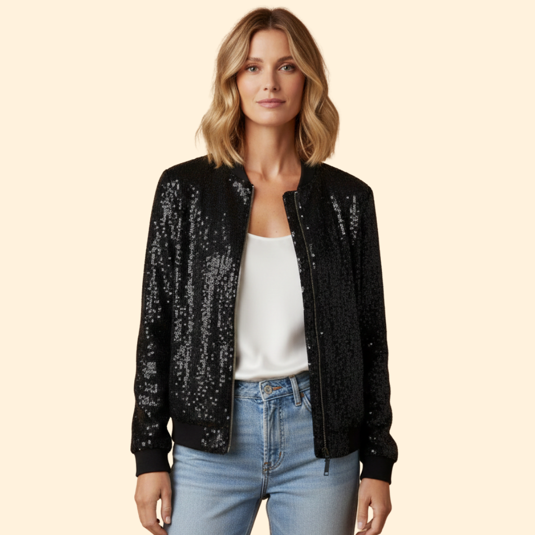 Women's Sequined Bomber Jacket – Night Out – Black