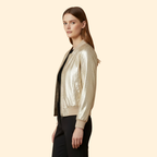 Women's Champagne Metallic Bomber Jacket