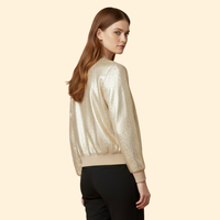 Women's Champagne Metallic Bomber Jacket