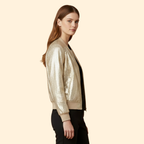 Women's Champagne Metallic Bomber Jacket
