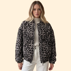 Women's Black Leopard Print Bomber Jacket – Black