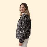 Women's Black Leopard Print Bomber Jacket