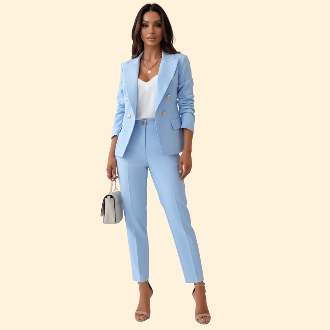 Women's Trouser Suit Set – Office & Casual – Light Blue