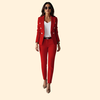 Women's Trouser Suit Set – Office & Casual – Red