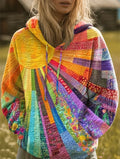 Women's Boho Patchwork Hoodie in Multicolour – Cotton Blend – Multicolour