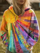 Women's Boho Patchwork Hoodie in Multicolour – Cotton Blend