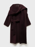 Women's Burgundy Belted Wool Blend Wrap Coat – Longline – Burgundy