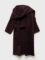 Women's Burgundy Belted Wool Blend Wrap Coat – Longline – Burgundy