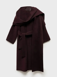 Women's Burgundy Belted Wool Blend Wrap Coat – Longline – Burgundy