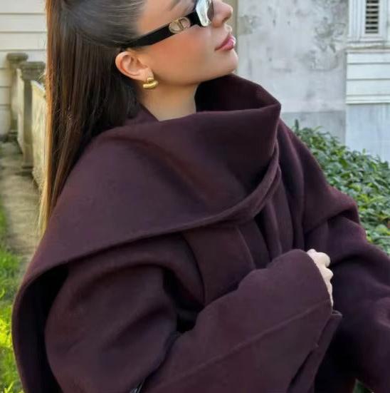 Women's Burgundy Belted Wool Blend Wrap Coat – Longline