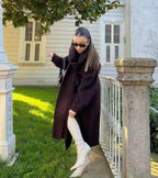 Women's Burgundy Belted Wool Blend Wrap Coat – Longline