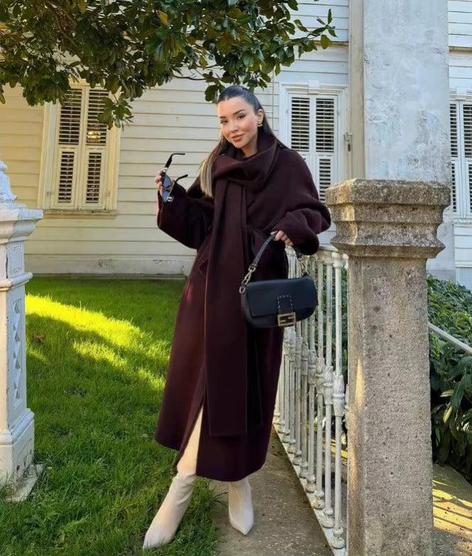 Women's Burgundy Belted Wool Blend Wrap Coat – Longline