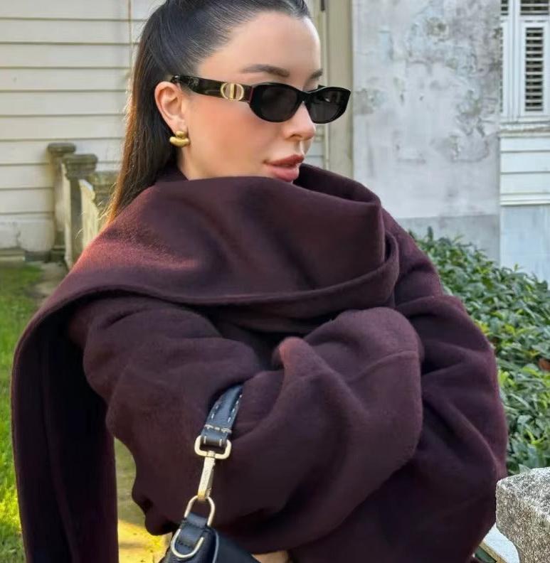 Women's Burgundy Belted Wool Blend Wrap Coat – Longline