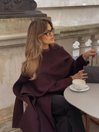 Women's Burgundy Belted Wool Blend Wrap Coat – Longline