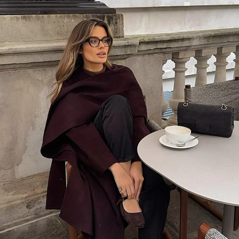 Women's Burgundy Belted Wool Blend Wrap Coat – Longline