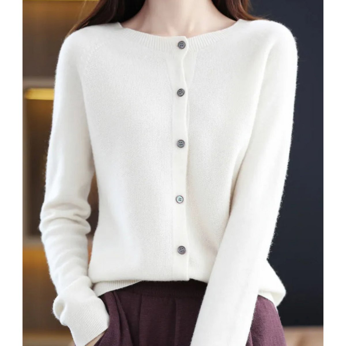 Women's Cashmere Cardigan – Classic Layering Knit – White