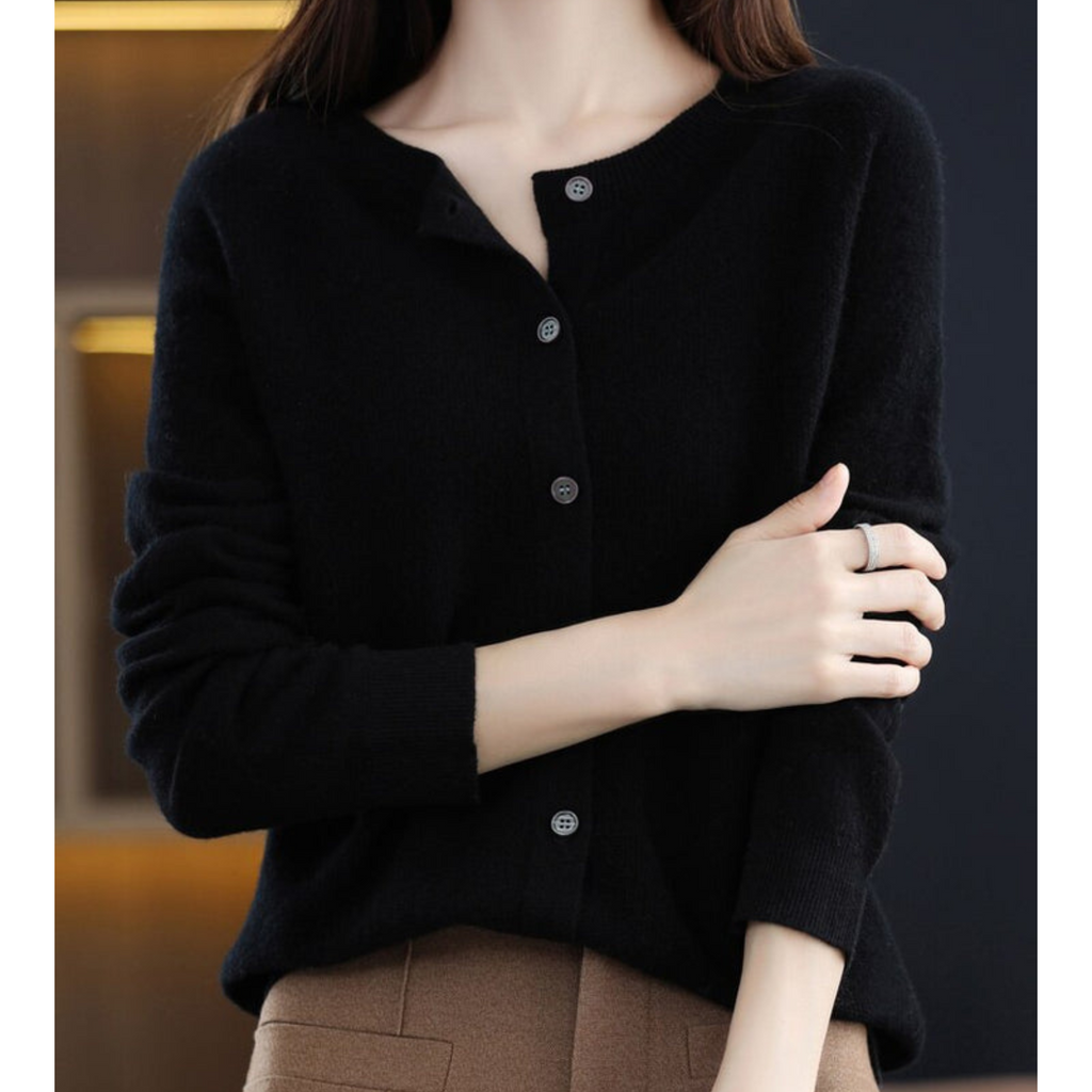 Women's Cashmere Cardigan – Classic Layering Knit – Black