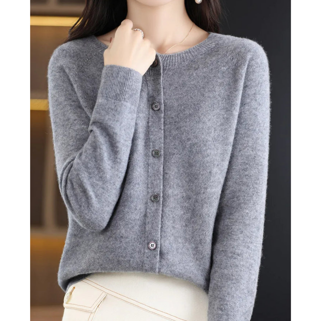 Women's Cashmere Cardigan – Classic Layering Knit – Gray