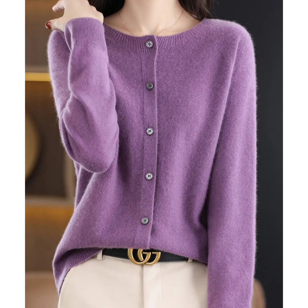 Women's Cashmere Cardigan – Classic Layering Knit – Dark pink