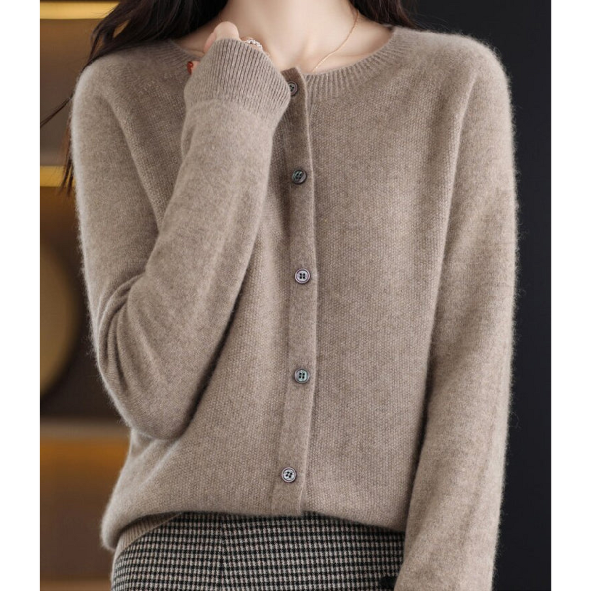 Women's Cashmere Cardigan – Classic Layering Knit – Brown