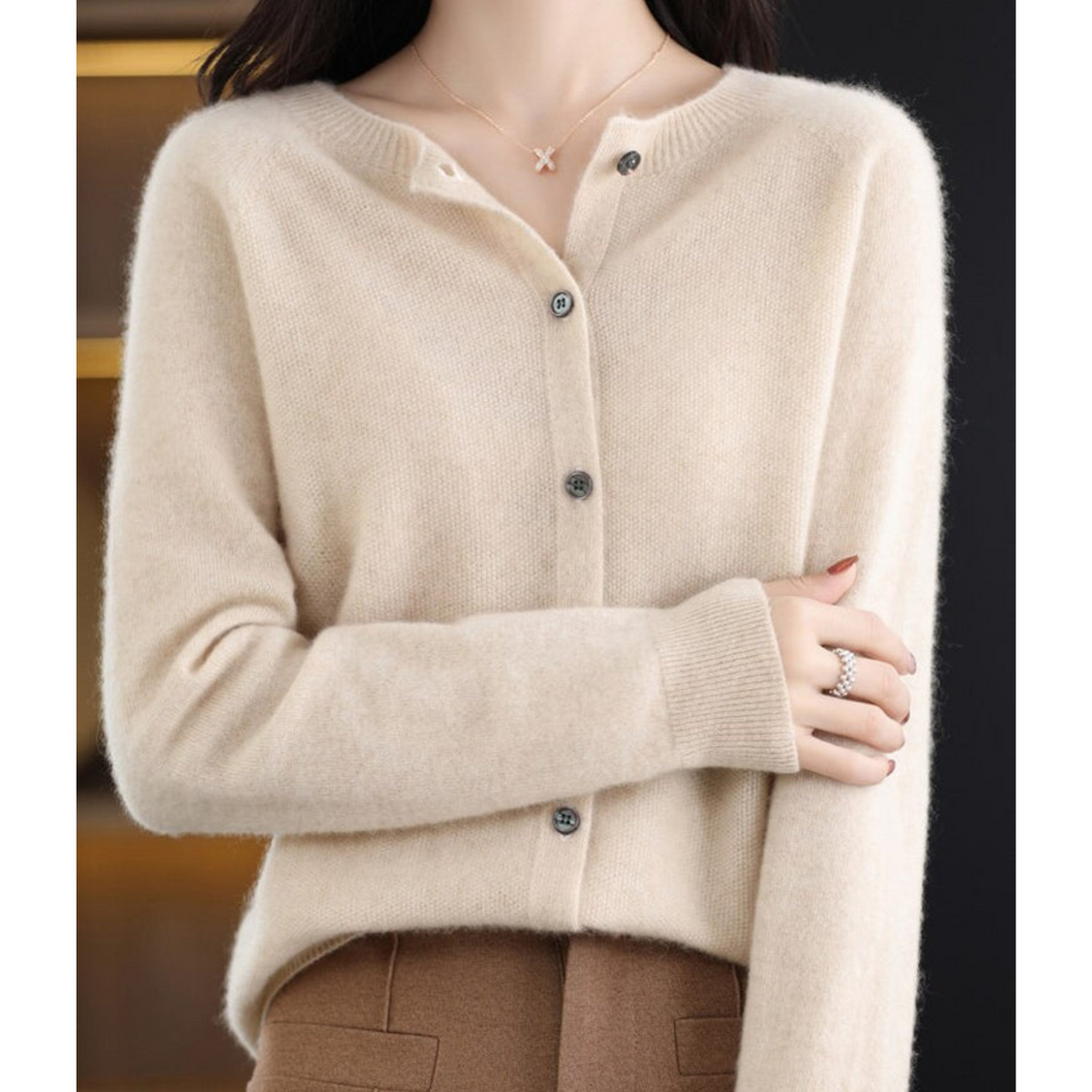Women's Cashmere Cardigan – Classic Layering Knit – Khaki