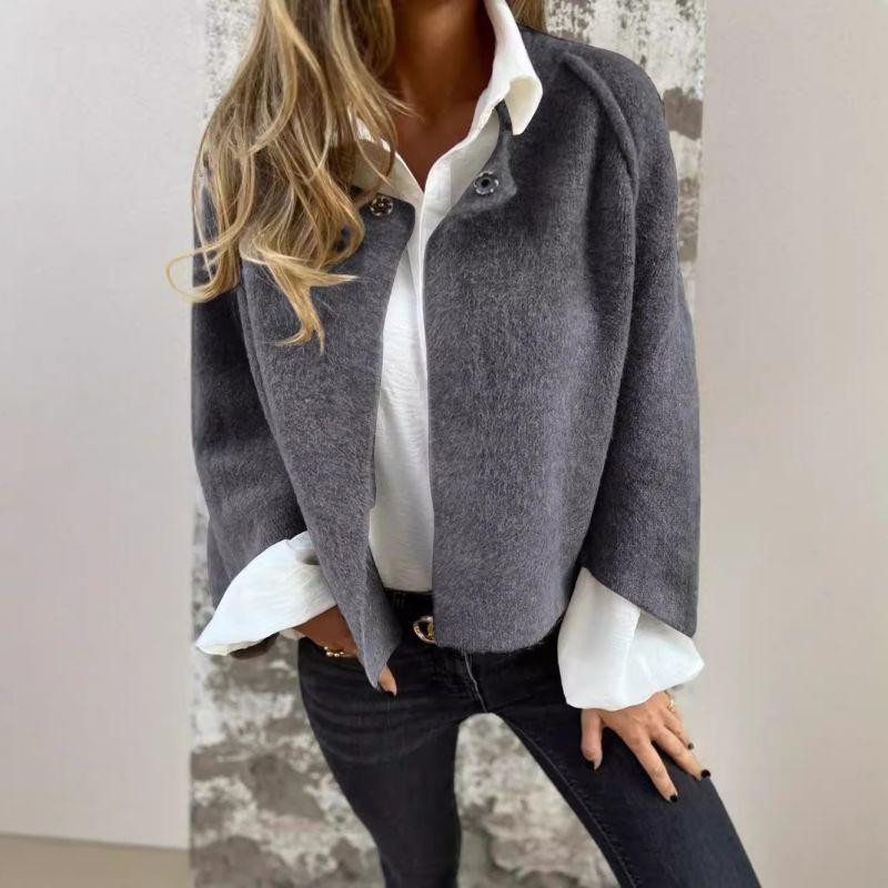 Women's Short Loose-Fit Jacket – Office & Casual – Gray