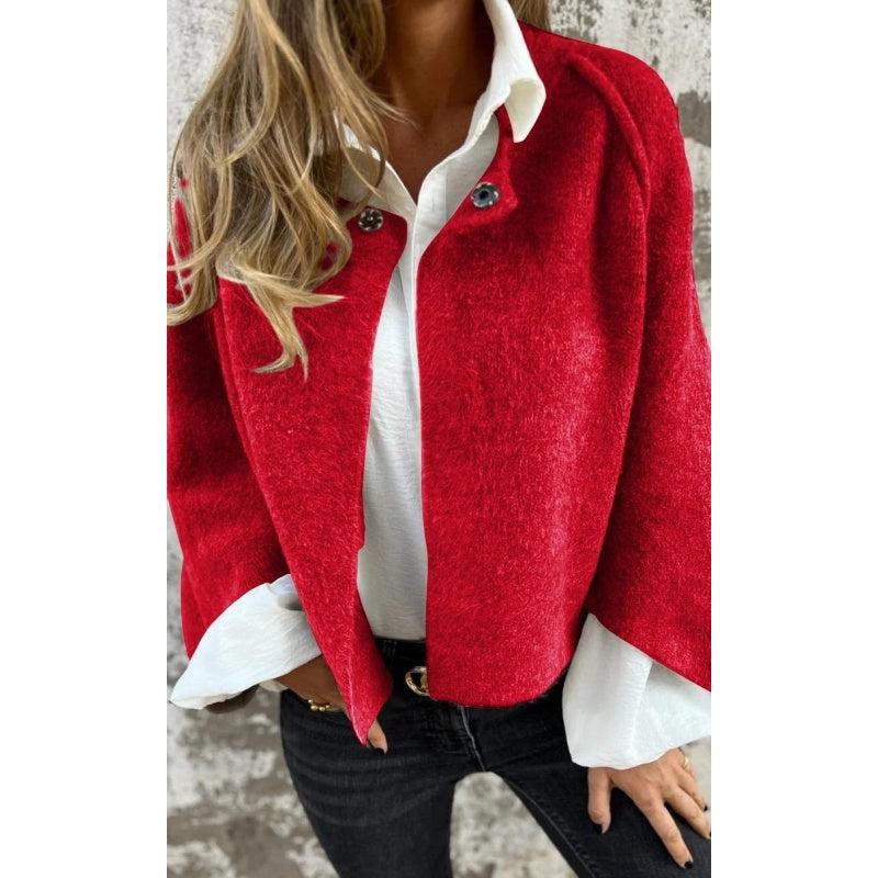 Women's Short Loose-Fit Jacket – Office & Casual – Red