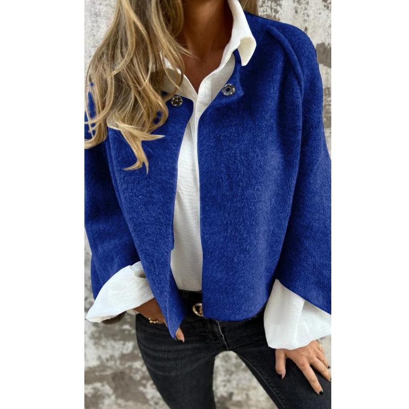 Women's Short Loose-Fit Jacket – Office & Casual – Blue