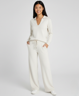 Women's Casual Two-Piece Set - Zip-Neck Top & Wide-Leg Trousers for Everyday Comfort and Style