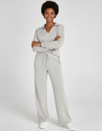 Women's Casual Two-Piece Set - Zip-Neck Top & Wide-Leg Trousers for Everyday Comfort and Style