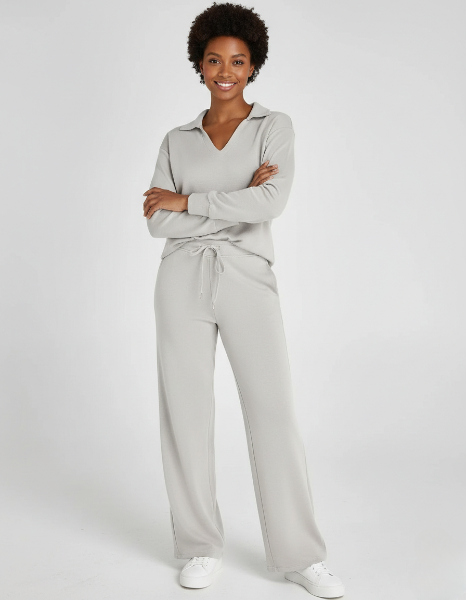 Women's Casual Two-Piece Set - Zip-Neck Top & Wide-Leg Trousers for Everyday Comfort and Style