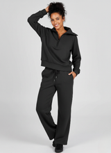 Women's Casual Two-Piece Set - Zip-Neck Top & Wide-Leg Trousers for Everyday Comfort and Style