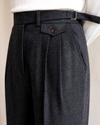 Women's Pleated Straight-Leg Trousers – Office & Casual – Dark Gray